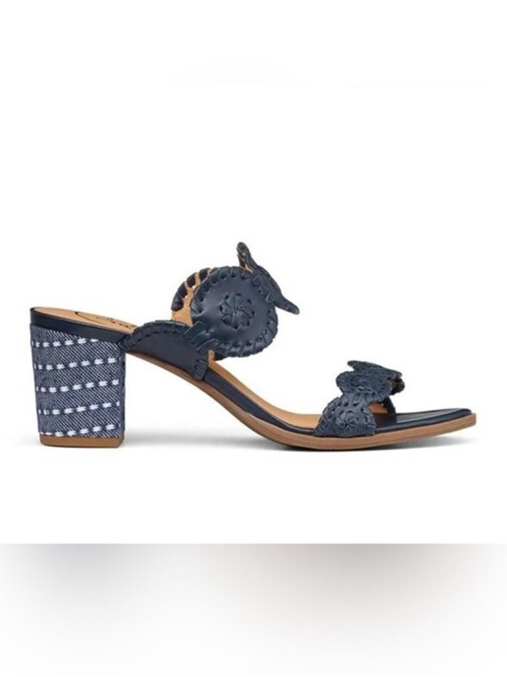 Jack Rogers Laurin Mid Heel Sandal Navy Blue Leather Size 8M